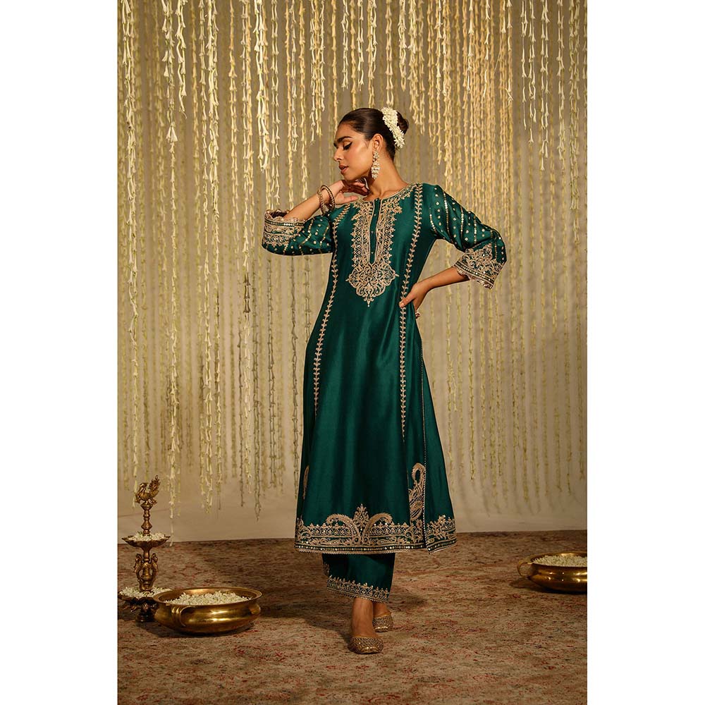 Sheetal Batra Sabirah Kurta & Palazzo with Dupatta-Green (Set of 3)