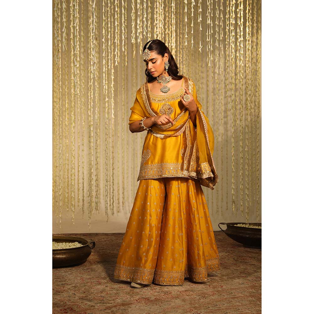 Sheetal Batra Aabroo Kurta & Sharara Pant with Dupatta-Mustard (Set of 3)