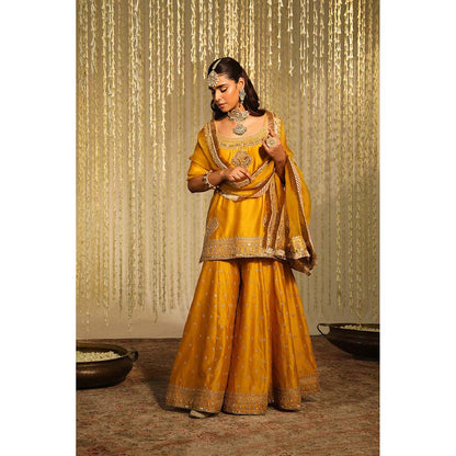 Sheetal Batra Aabroo Kurta & Sharara Pant with Dupatta-Mustard (Set of 3)