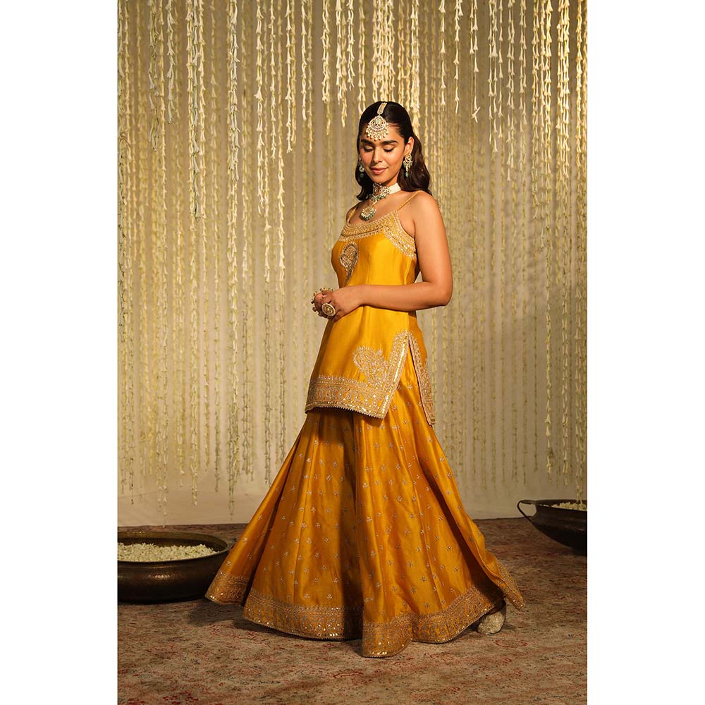 Sheetal Batra Aabroo Kurta & Sharara Pant with Dupatta-Mustard (Set of 3)