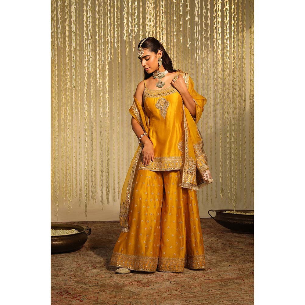 Sheetal Batra Aabroo Kurta & Sharara Pant with Dupatta-Mustard (Set of 3)