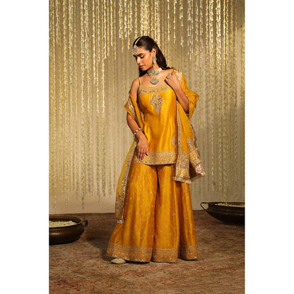 Sheetal Batra Aabroo Kurta & Sharara Pant with Dupatta-Mustard (Set of 3)