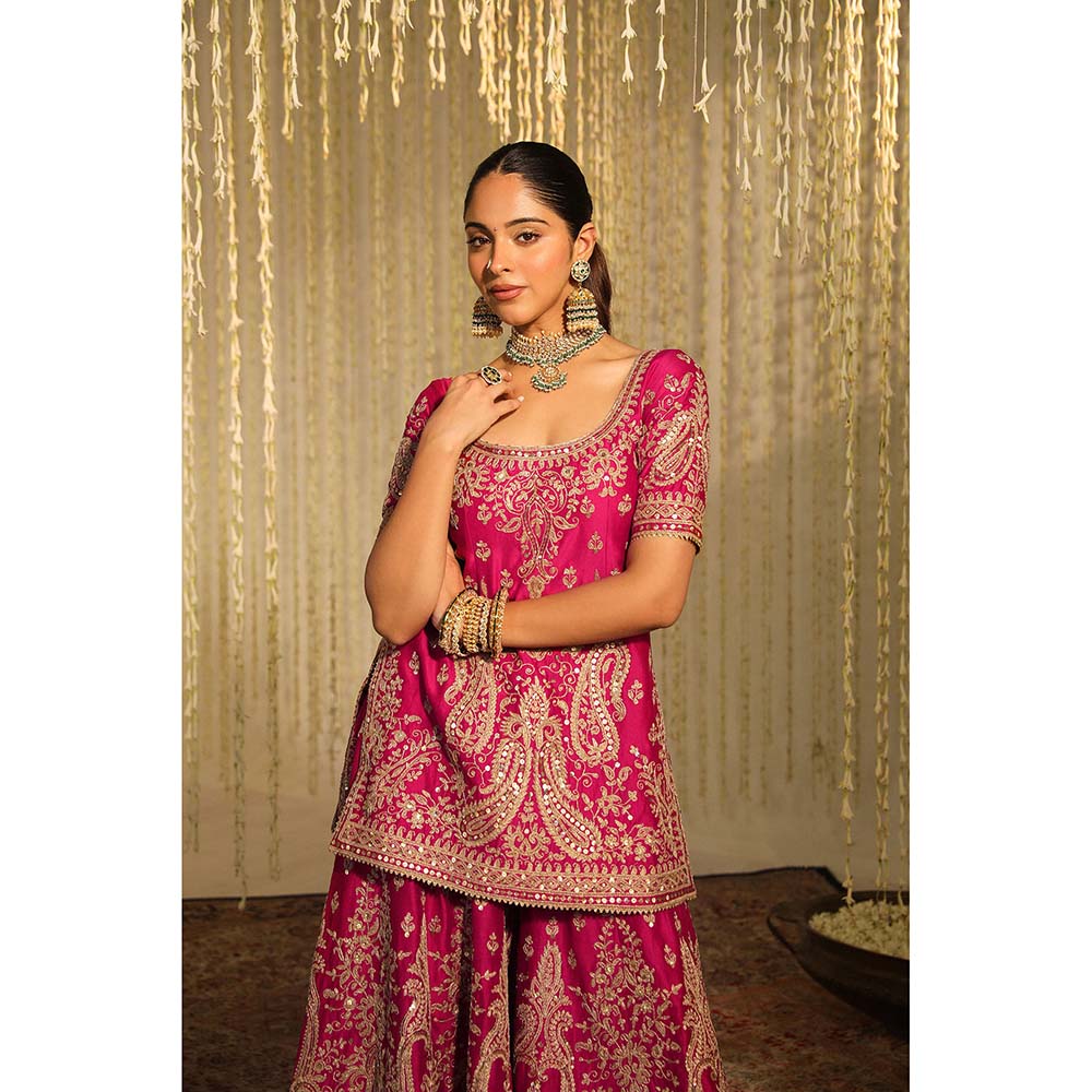 Sheetal Batra Mazneen Kurta & Sharara Pant with Dupatta-Pink (Set of 3)