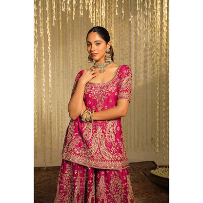Sheetal Batra Mazneen Kurta & Sharara Pant with Dupatta-Pink (Set of 3)