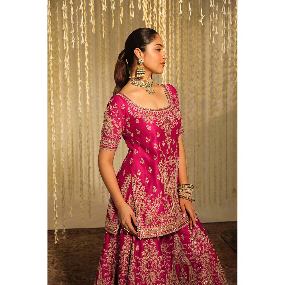 Sheetal Batra Mazneen Kurta & Sharara Pant with Dupatta-Pink (Set of 3)