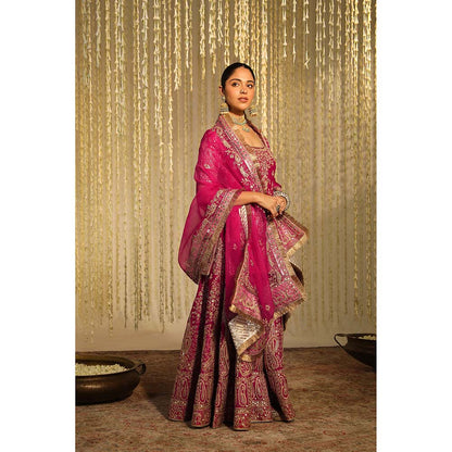 Sheetal Batra Mazneen Kurta & Sharara Pant with Dupatta-Pink (Set of 3)