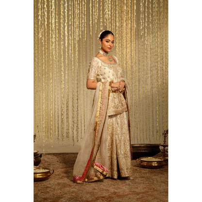 Sheetal Batra Mazneen Kurta & Sharara Pant with Dupatta-Ivory (Set of 3)