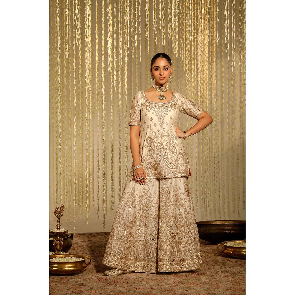 Sheetal Batra Mazneen Kurta & Sharara Pant with Dupatta-Ivory (Set of 3)