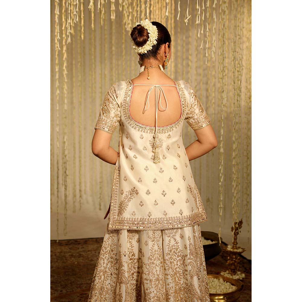 Sheetal Batra Mazneen Kurta & Sharara Pant with Dupatta-Ivory (Set of 3)