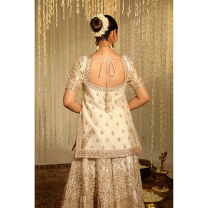 Sheetal Batra Mazneen Kurta & Sharara Pant with Dupatta-Ivory (Set of 3)