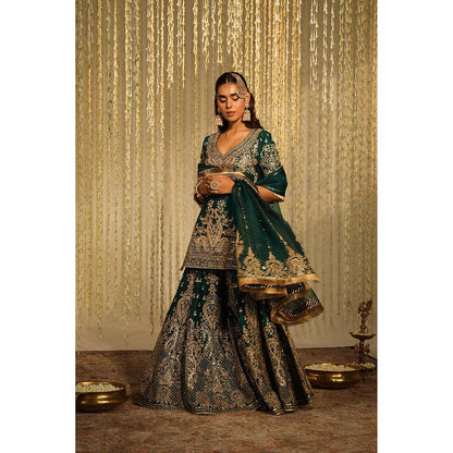 Sheetal Batra Aafiya Kurta & Sharara Pant with Dupatta-Green (Set of 3)