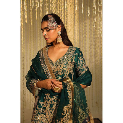 Sheetal Batra Aafiya Kurta & Sharara Pant with Dupatta-Green (Set of 3)