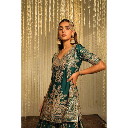 Sheetal Batra Aafiya Kurta & Sharara Pant with Dupatta-Green (Set of 3)