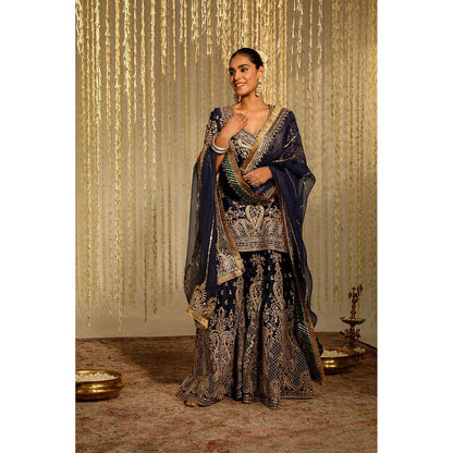 Sheetal Batra Aafiya Kurta & Sharara Pant with Dupatta-Blue (Set of 3)