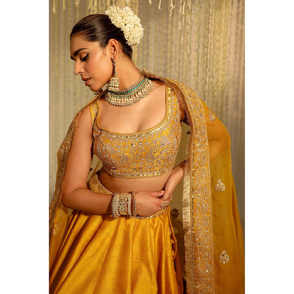 Sheetal Batra Amna Lehenga & Blouse with Dupatta-Mustard (Set of 3)