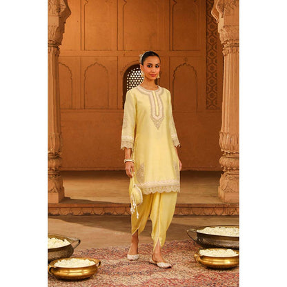 Sheetal Batra Yellow Short Kurta With Dhoti (Set of 2)