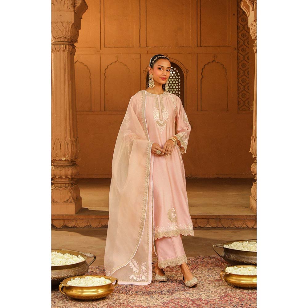 Sheetal Batra Pink Kurta With Palazzo And Dupatta (Set of 3)