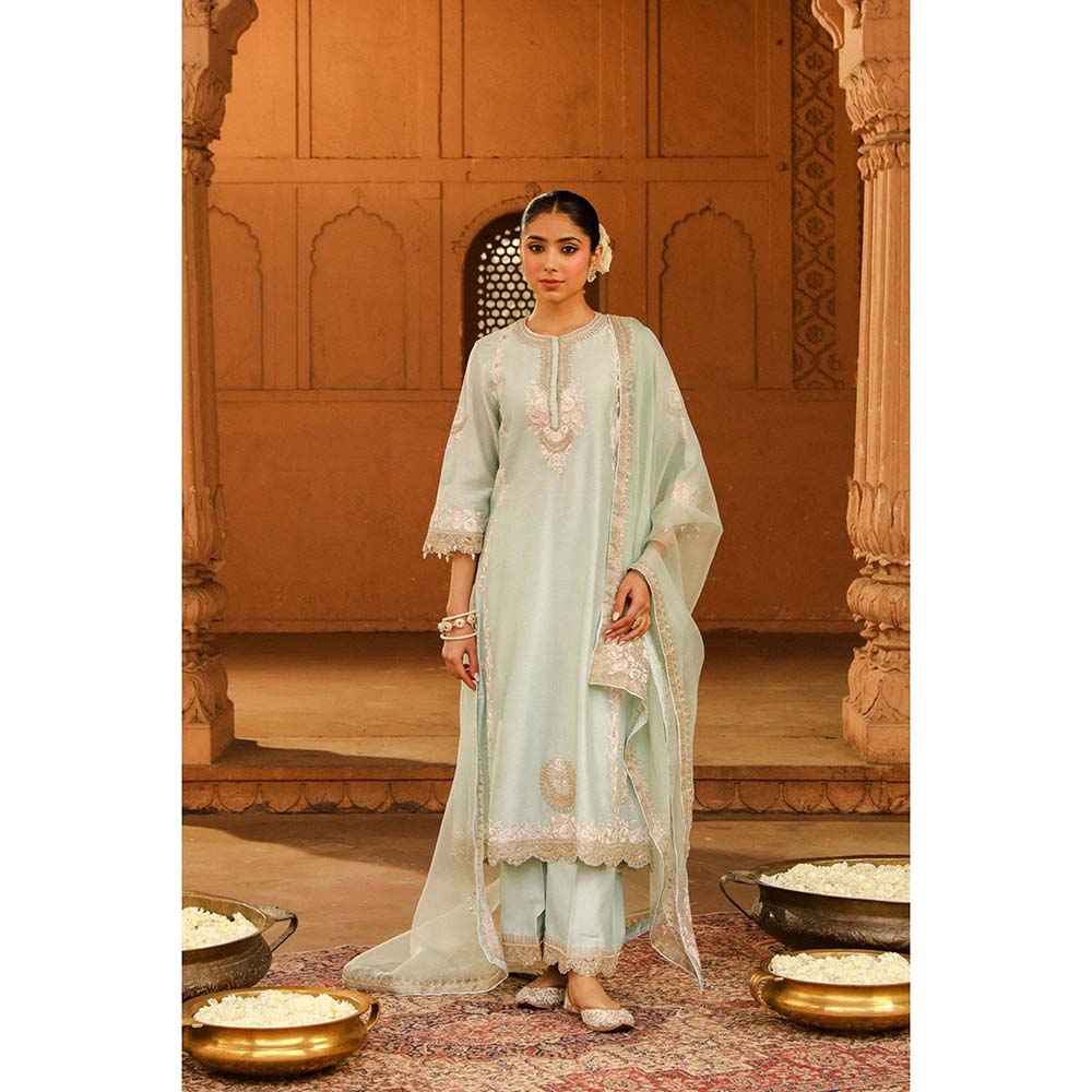 Sheetal Batra Green Kurta With Palazzo And Dupatta (Set of 3)