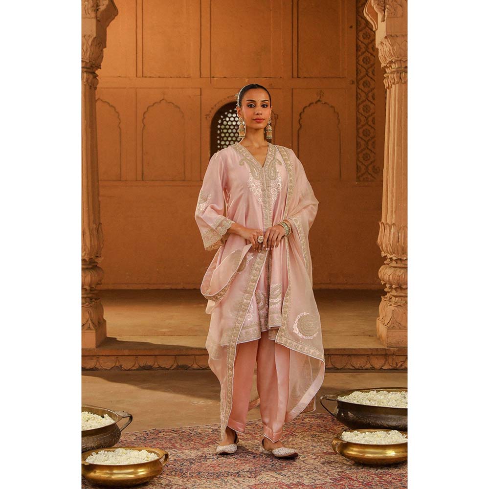 Sheetal Batra Pink Short Kurta With Salwar And Dupatta (Set of 3)