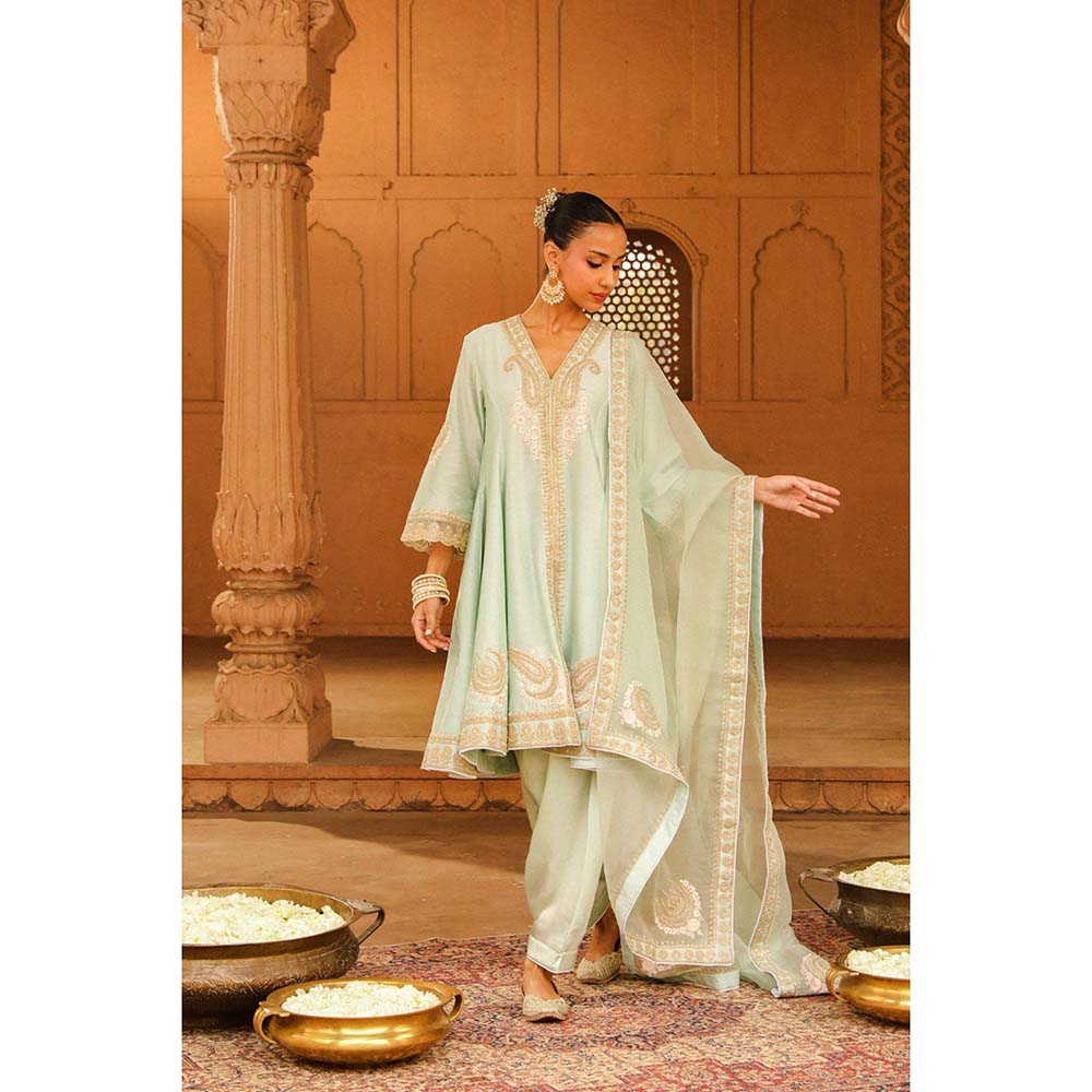 Sheetal Batra Green Short Kurta With Salwar And Dupatta (Set of 3)