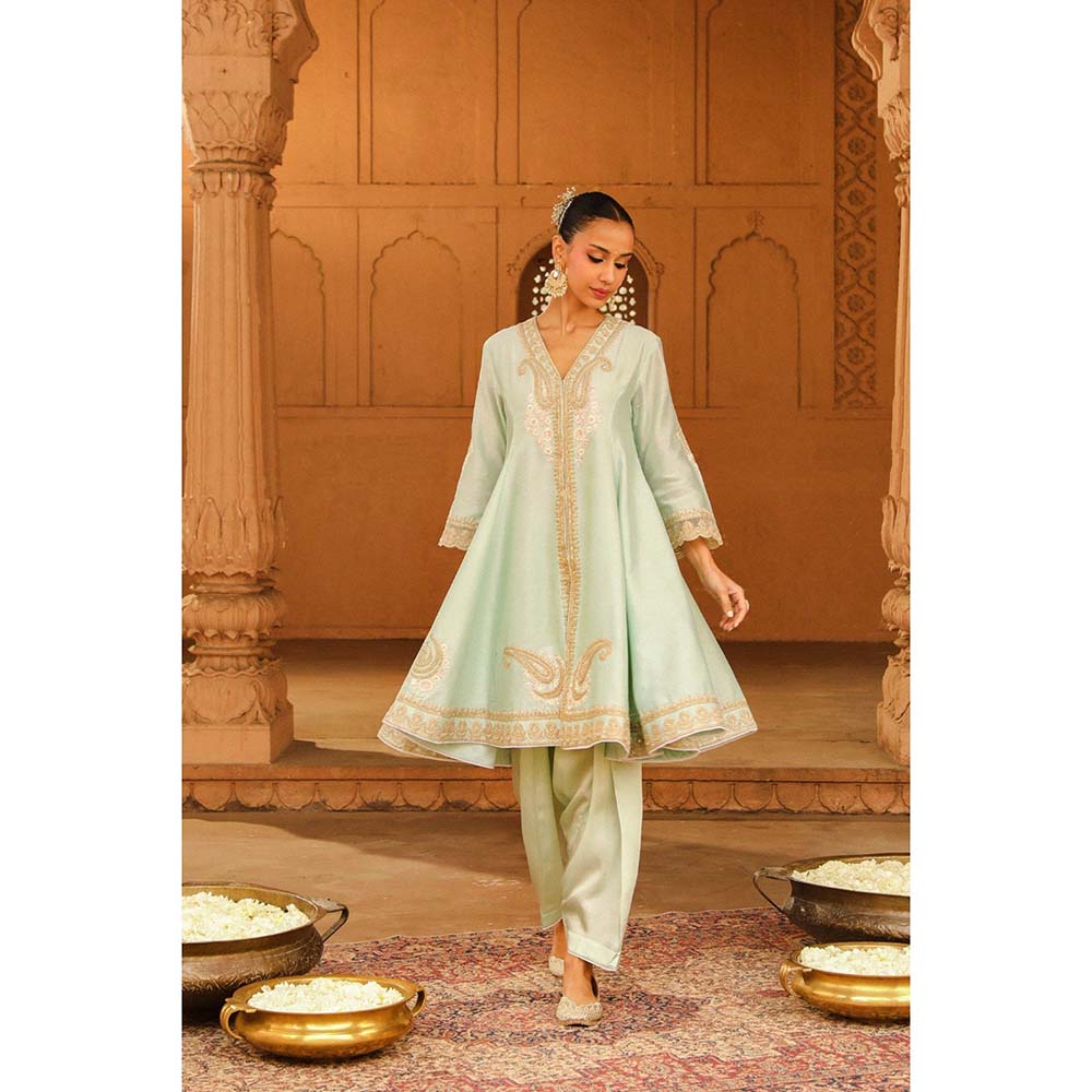 Sheetal Batra Green Short Kurta With Salwar And Dupatta (Set of 3)