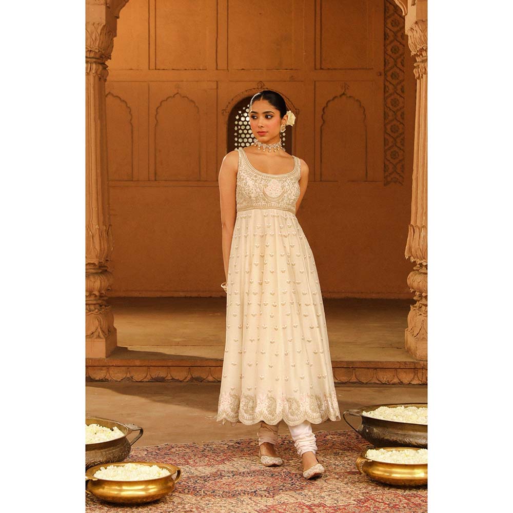 Sheetal Batra Ivory Anarkali With Churidar And Dupatta (Set of 3)