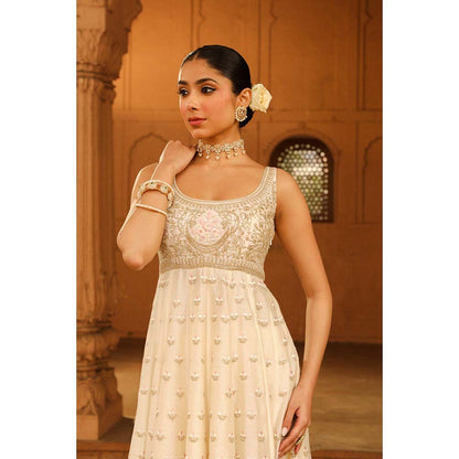 Sheetal Batra Ivory Anarkali With Churidar And Dupatta (Set of 3)