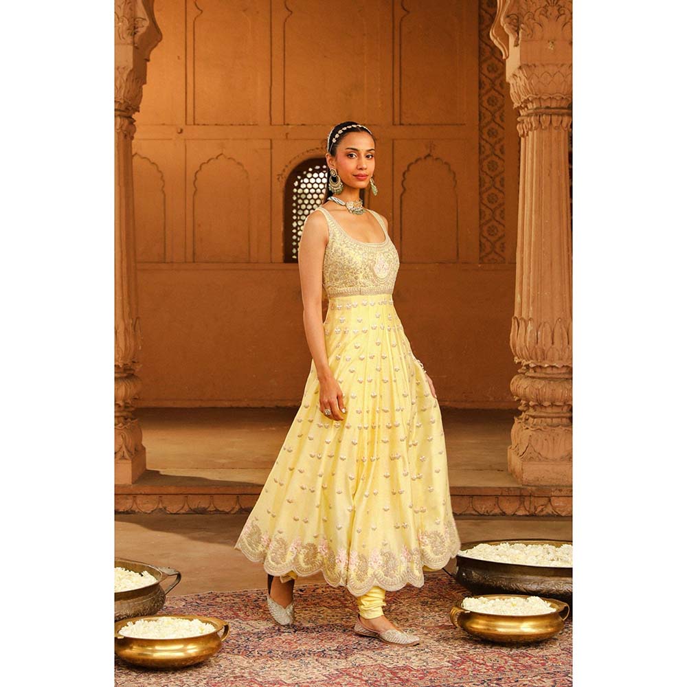 Sheetal Batra Yellow Anarkali With Churidar And Dupatta (Set of 3)