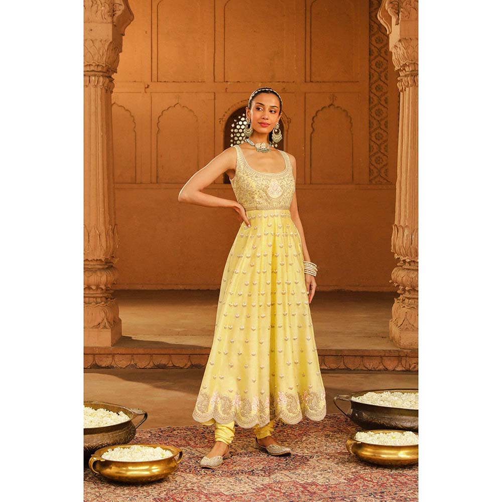 Sheetal Batra Yellow Anarkali With Churidar And Dupatta (Set of 3)