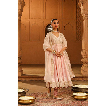 Sheetal Batra Pink Anarkali With Churidar And Dupatta (Set of 3)