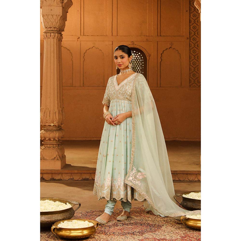 Sheetal Batra Green Anarkali With Churidar And Dupatta (Set of 3)