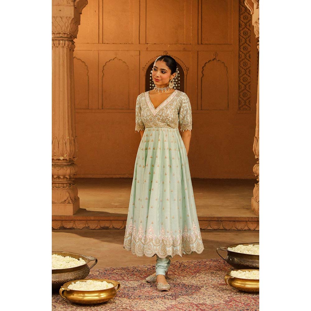 Sheetal Batra Green Anarkali With Churidar And Dupatta (Set of 3)