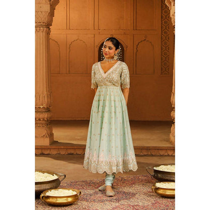 Sheetal Batra Green Anarkali With Churidar And Dupatta (Set of 3)