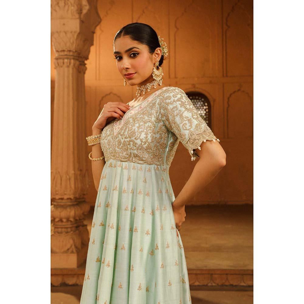 Sheetal Batra Green Anarkali With Churidar And Dupatta (Set of 3)