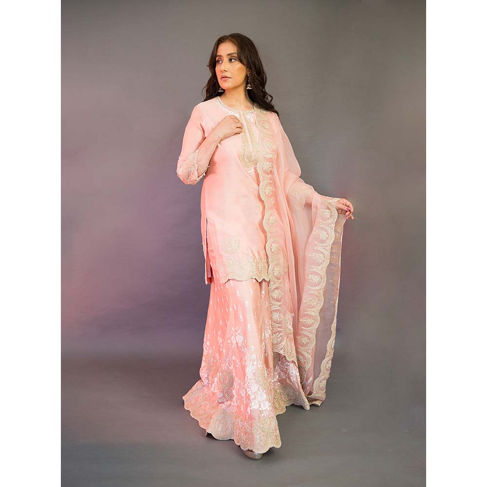 Sheetal Batra Pink Kurta With Sharara And Dupatta (Set of 3)