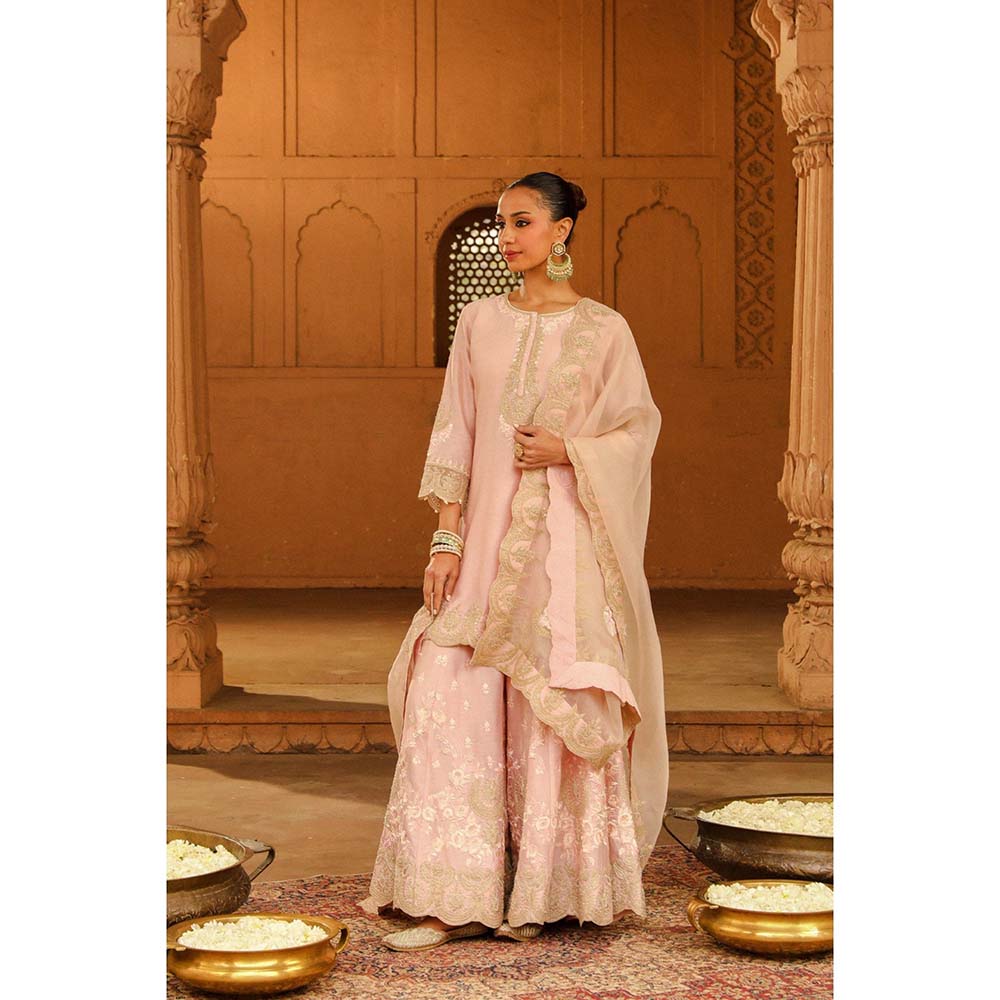 Sheetal Batra Pink Kurta With Sharara And Dupatta (Set of 3)