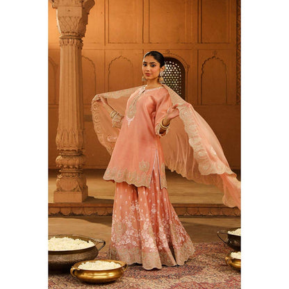 Sheetal Batra Pink Kurta With Sharara And Dupatta (Set of 3)