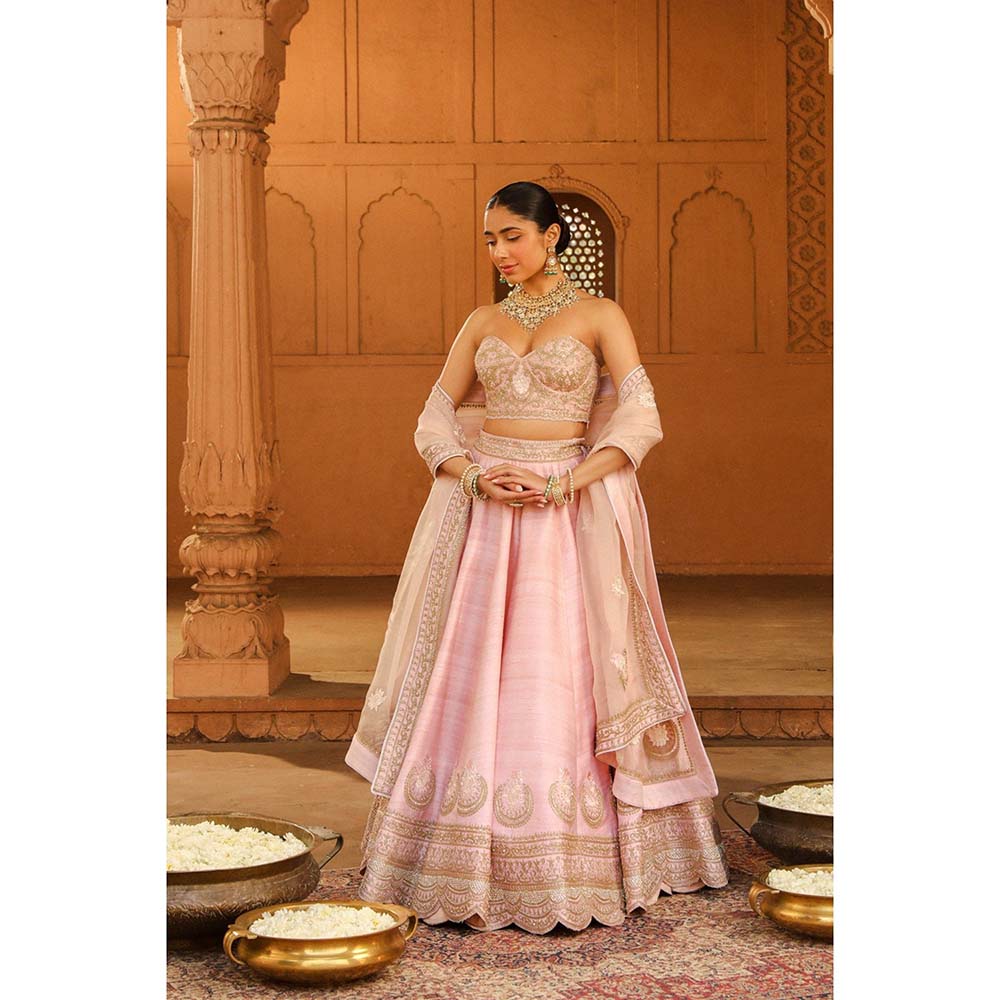 Sheetal Batra Pink Lehenga With Blouse And Dupatta (Set of 3)