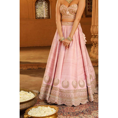 Sheetal Batra Pink Lehenga With Blouse And Dupatta (Set of 3)