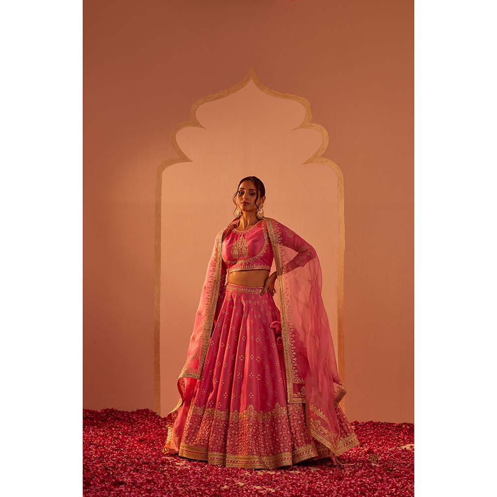 Sheetal Batra Pink Lehenga With Blouse And Dupatta (Set of 3)