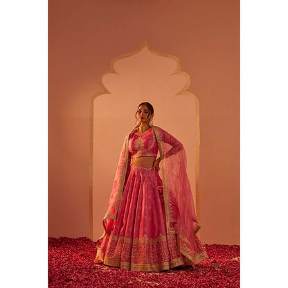 Sheetal Batra Pink Lehenga With Blouse And Dupatta (Set of 3)