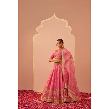 Sheetal Batra Pink Lehenga With Blouse And Dupatta (Set of 3)