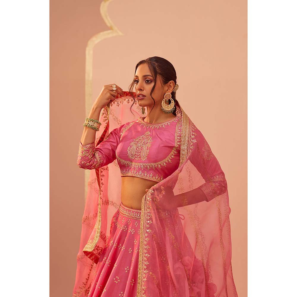 Sheetal Batra Pink Lehenga With Blouse And Dupatta (Set of 3)