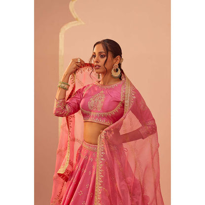 Sheetal Batra Pink Lehenga With Blouse And Dupatta (Set of 3)
