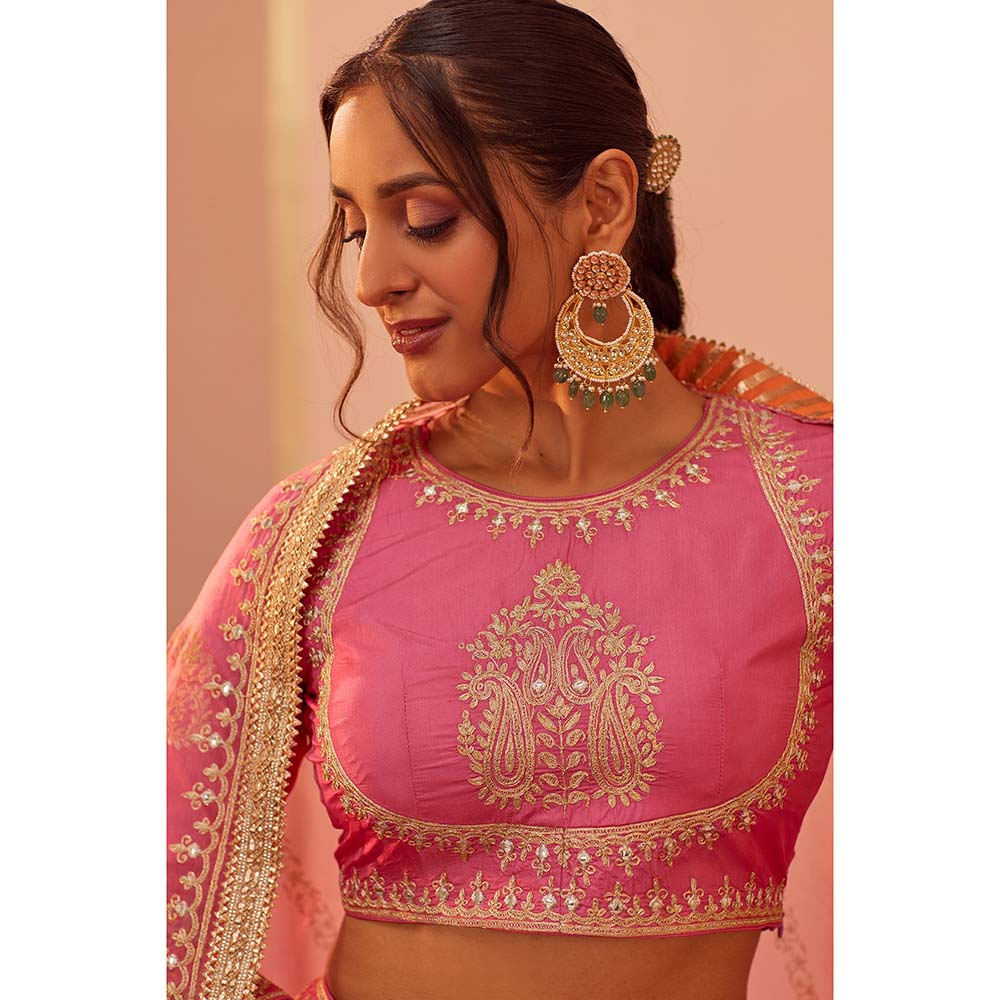 Sheetal Batra Pink Lehenga With Blouse And Dupatta (Set of 3)