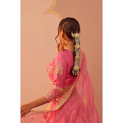 Sheetal Batra Pink Lehenga With Blouse And Dupatta (Set of 3)