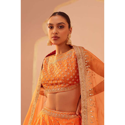 Sheetal Batra Orange Lehenga With Blouse And Dupatta (Set of 3)