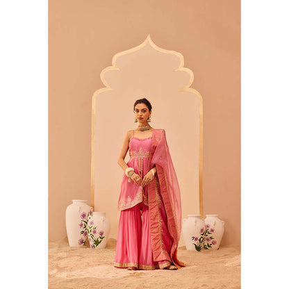 Sheetal Batra Pink Kurta With Sharara And Dupatta (Set of 3)