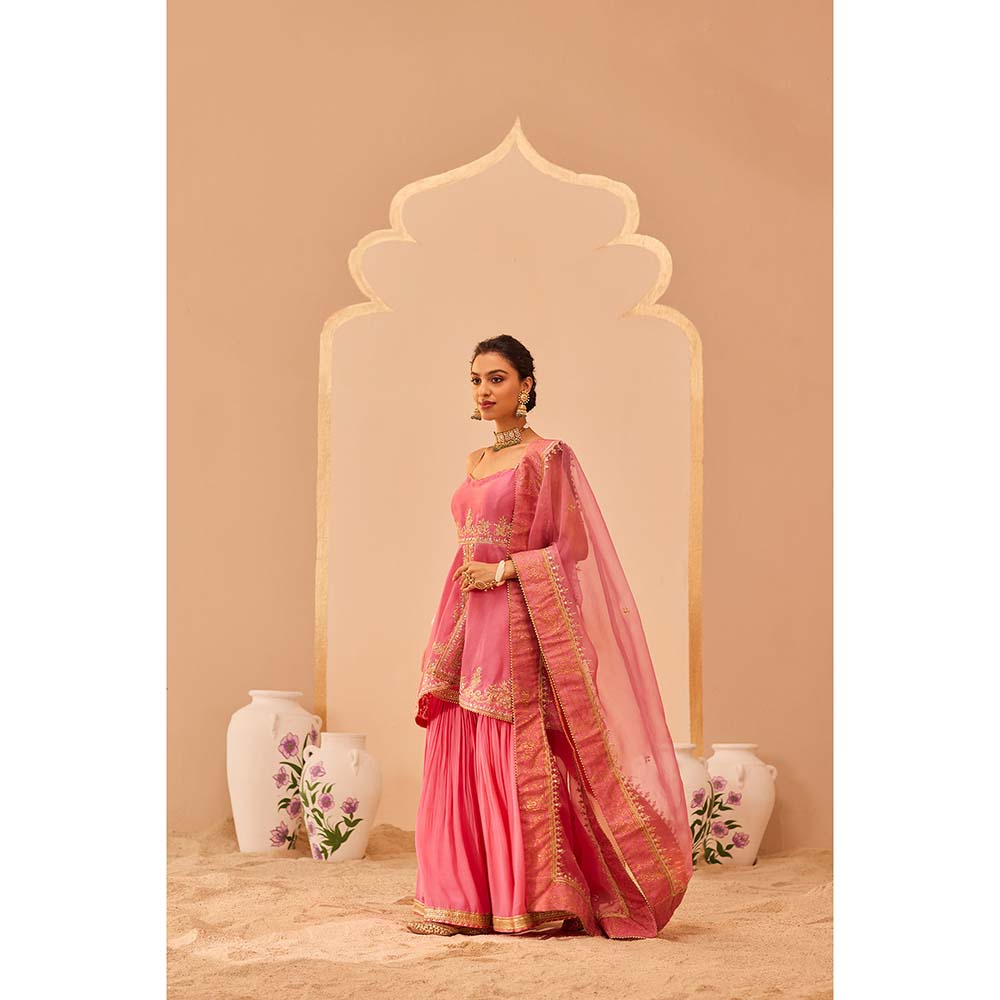 Sheetal Batra Pink Kurta With Sharara And Dupatta (Set of 3)