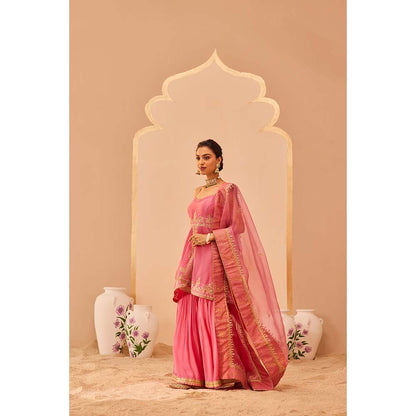 Sheetal Batra Pink Kurta With Sharara And Dupatta (Set of 3)